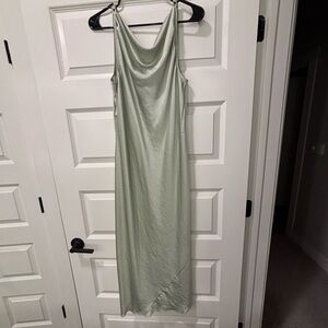 Aritzia cowlneck midi satin Dress in Soft Green